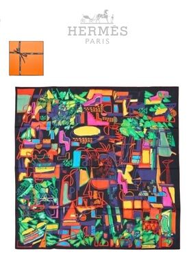 HERMÈS Modernisme Tropical Scarf 90 Silk Carre with Box